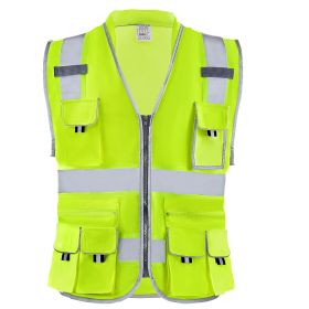Safety Vest, 10 Pockets Yellow Safety Vest, High Visibility Zipper Front Safety Vest with Reflective Strips
