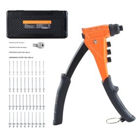 Pop Rivet Gun Kit, with 200 Blind Rivets, Heavy Duty Single Hand Riveter with 4 Interchangeable Nosepieces, 4 Drill Bits, and a Carrying Case