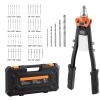 Pop Rivet Gun Kit, with 230 Blind Rivets, Two-Handed Riveter with 5 Interchangeable Nosepieces, 5 Drill Bits, and a Carrying Case