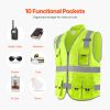 Safety Vest, 10 Pockets Yellow Safety Vest, Hi Vis Zipper Front Safety Vest with Reflective Strips