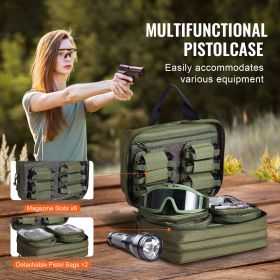 Range Bag for 2 Pistols, Tactical Gun Bag with 2 Built-in Removable Pistol Bags & 6 Detachable Magazines, Gun Range Bag for Outdoor Hunting Shooting (Item Size: 33 x 20 x 23 cm, product color: Green)